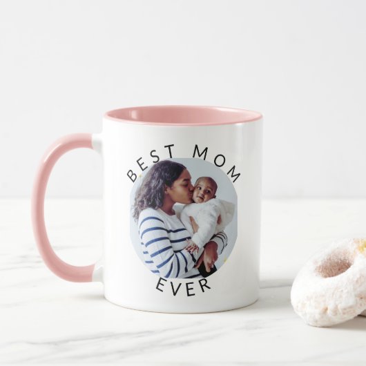 Beste Moeder Ooit Moderne Ronde Foto Aangepaste Fo Mok (Met donut)