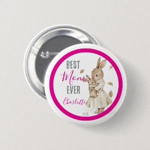 Beste moeder ooit, Moeder & Baby Konijn Roze Naam Ronde Button 5,7 Cm