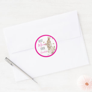 Beste moeder ooit, Moeder & Baby Konijn Roze Naam Ronde Sticker