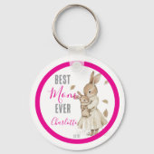 Beste moeder ooit, Moeder & Baby Konijn Roze Naam Sleutelhanger (Voorkant)