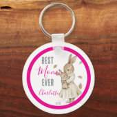 Beste moeder ooit, Moeder & Baby Konijn Roze Naam Sleutelhanger (Voorkant)