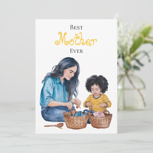 Beste moeder ooit moeder en kind bonding moment on kaart (Staand voorkant)