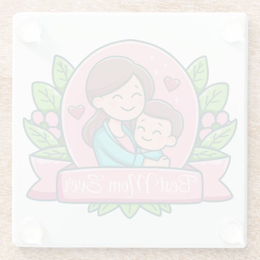 Beste moeder ooit, moeder en kind, Custom Glazen Onderzetter (Achterkant)