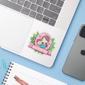 Beste moeder ooit, moeder en kind, Custom Sticker (Laptop met iPhone)