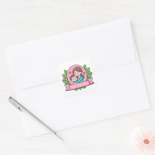 Beste moeder ooit, moeder en kind, Custom Vierkante Sticker (Envelop)