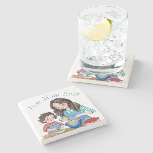 Beste moeder ooit moeder en kind eten voorbereidin stenen onderzetter