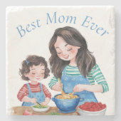 Beste moeder ooit moeder en kind eten voorbereidin stenen onderzetter (Voorkant)