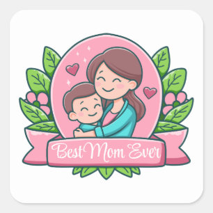 Beste Moeder Ooit, Moeder en Kind, Op Maat Vierkante Sticker