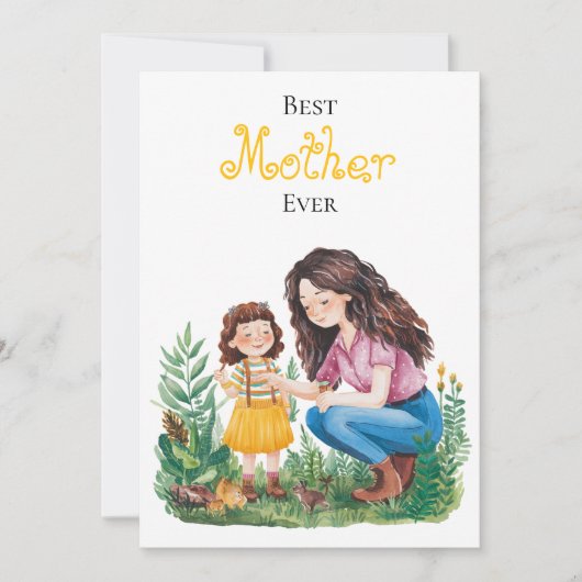 Beste Moeder Ooit Moeder Kind in Tuin Kunst Ontwer Kaart (Voorkant)