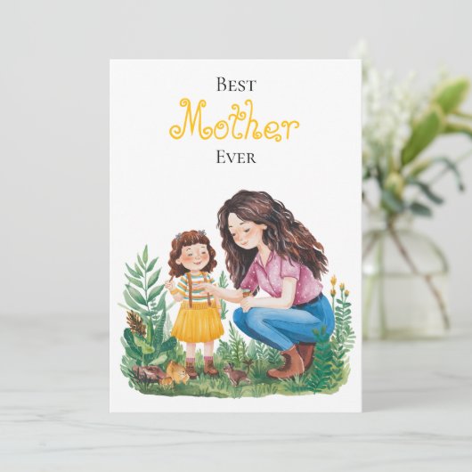 Beste Moeder Ooit Moeder Kind in Tuin Kunst Ontwer Kaart (Staand voorkant)