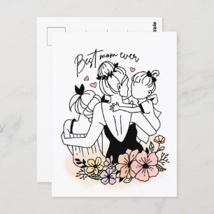 Beste Moeder ooit moeder, kinderen / bloemen brief Briefkaart
