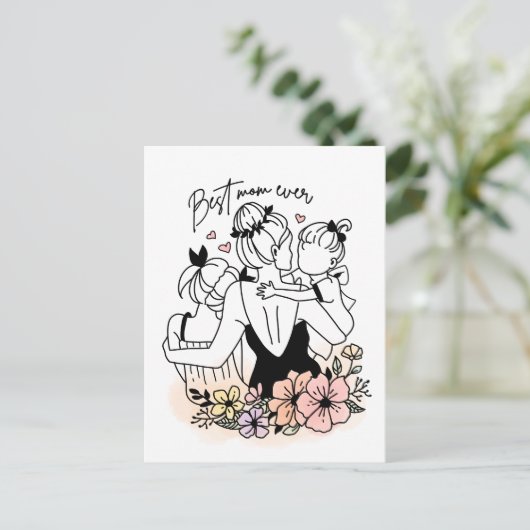 Beste Moeder ooit moeder, kinderen / bloemen brief Briefkaart (Staand voorkant)