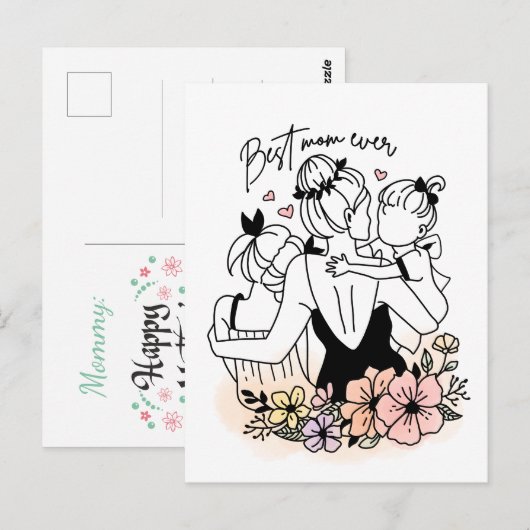 Beste Moeder ooit moeder, kinderen / bloemen brief Briefkaart (Voorkant / Achterkant)