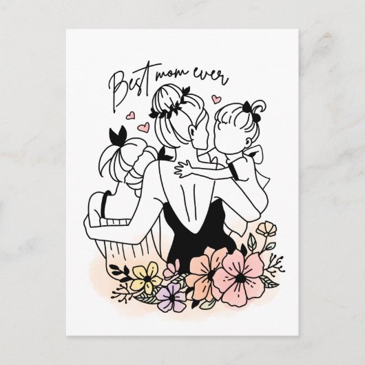 Beste Moeder ooit moeder, kinderen / bloemen brief Briefkaart (Voorkant)