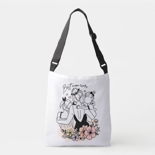 Beste moeder ooit moeder, kinderen en bloemen dame crossbody tas (Voorkant)