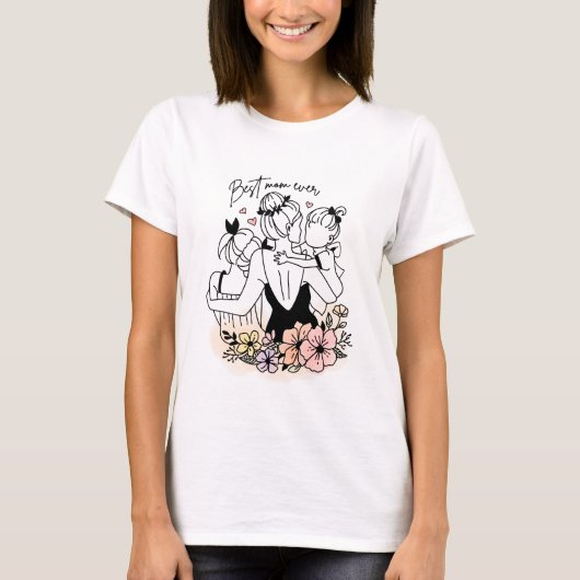 Beste moeder ooit moeder, kinderen en bloemen dame t-shirt (Voorkant)