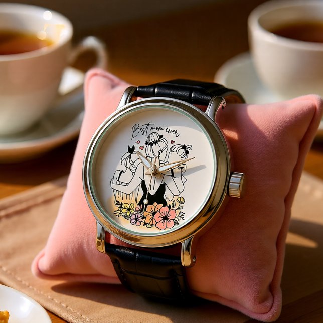 Beste moeder ooit moeder, kinderen en bloemen horloge (Best Mom Ever Floral Mother and Children Watch)