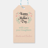 Beste moeder ooit moeder, kinderen en bloemen op m cadeaulabel (Achterkant)