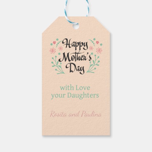 Beste moeder ooit moeder, kinderen en bloemen op m cadeaulabel (Achterkant)