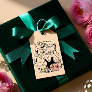 Beste moeder ooit moeder, kinderen en bloemen op m cadeaulabel