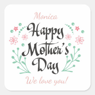 Beste moeder ooit moeder, kinderen en bloemen op m vierkante sticker