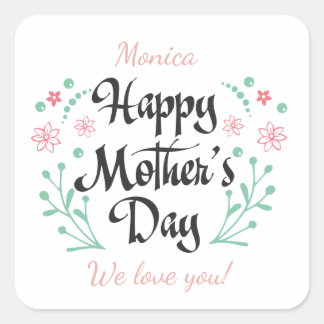 Beste moeder ooit moeder, kinderen en bloemen op m vierkante sticker