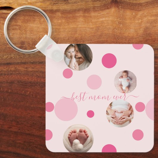 Beste Moeder ooit Moederdag Foto Roze polka stippe Sleutelhanger (Voorkant)