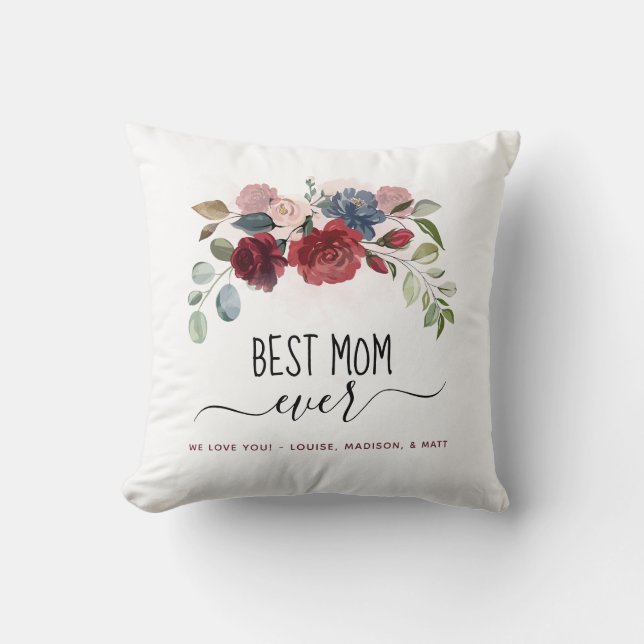 Beste Moeder Ooit Moederdag Persoonlijk Bloemmotie Kussen (Voorkant)
