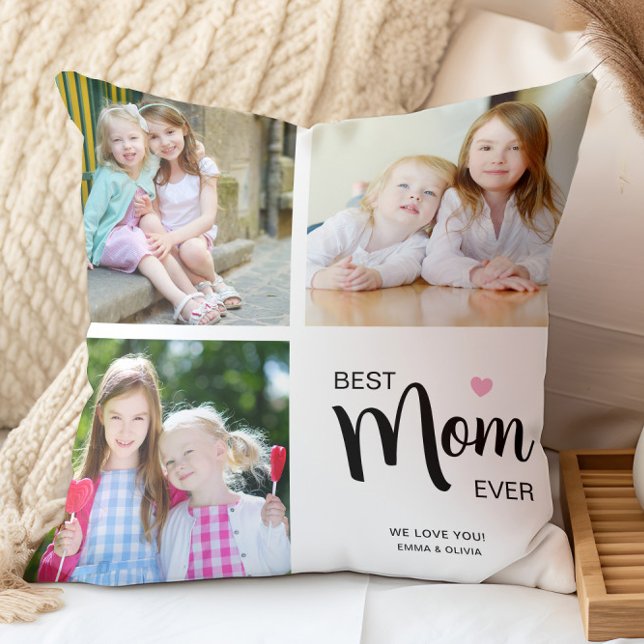 Beste Moeder Ooit Moederdag Witte Fotocollage Kussen (Best Mom Ever Mothers Day White Photo Collage Throw Pillow)