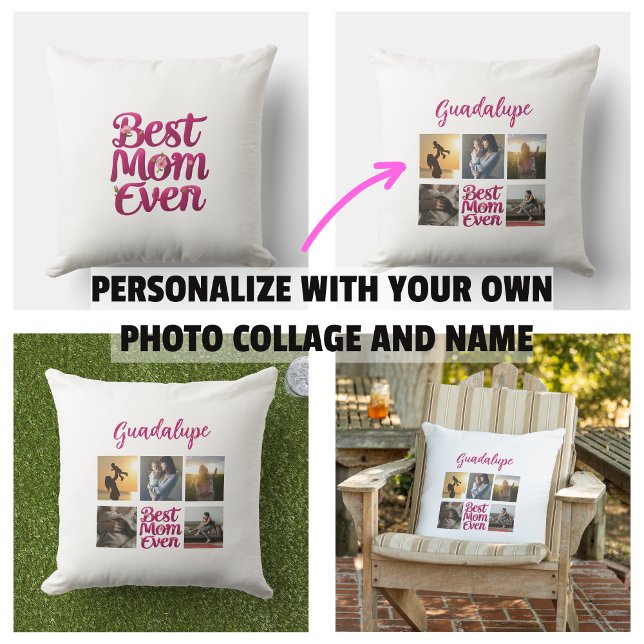 Beste Moeder ooit Moeder's Fotocollage Buitenkussen (Best Mom Ever Mother's Photo Collage Pillow)