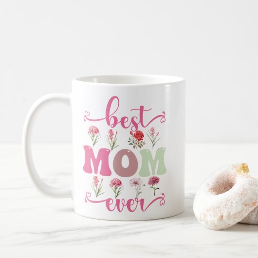 Beste moeder ooit mok, bloemige mok voor moeder (Met donut)