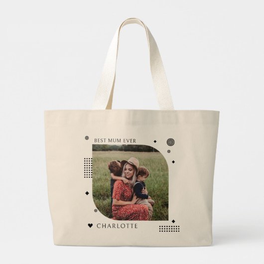 Beste moeder ooit naam foto trendy eenvoudig moder grote tote bag (Achterkant)
