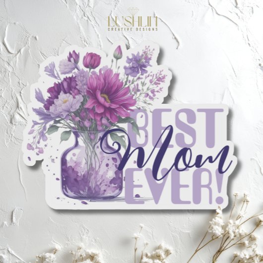 Beste moeder ooit! Paarse Bloemenvaas Moederdag Sticker
