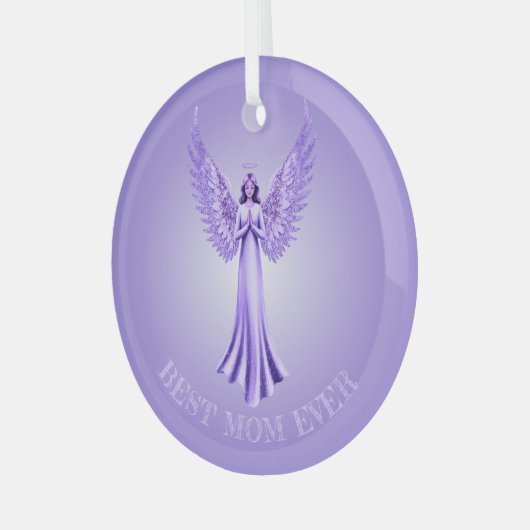 Beste moeder ooit | Paarse en Lila kerstengel Glas Ornament (Voorkant links)