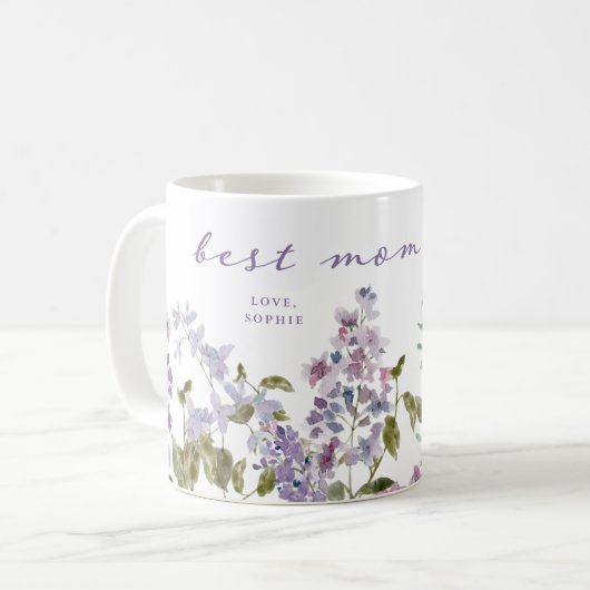 Beste moeder ooit |  Paarse Lila bloemen Koffiemok (Voorkant links)