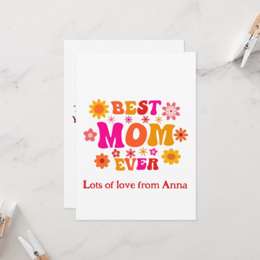 Beste moeder ooit Retro groovy bloem Moederdag  Kaart (Voorkant / Achterkant in situ)