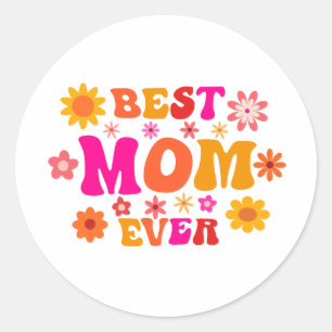 Beste Moeder Ooit Retro Groovy Bloemige Moederdag  Ronde Sticker