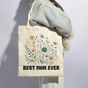 Beste Moeder Ooit Retro Wilde Bloemen Boodschappen Tote Bag