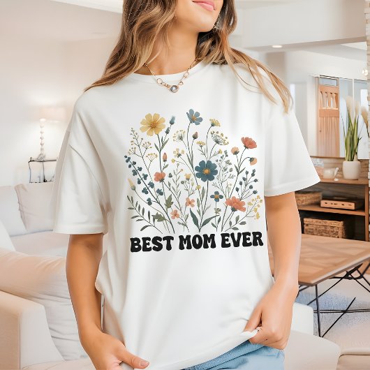 Beste moeder ooit Retro Wildflower Shirt, cadeau v T-shirt