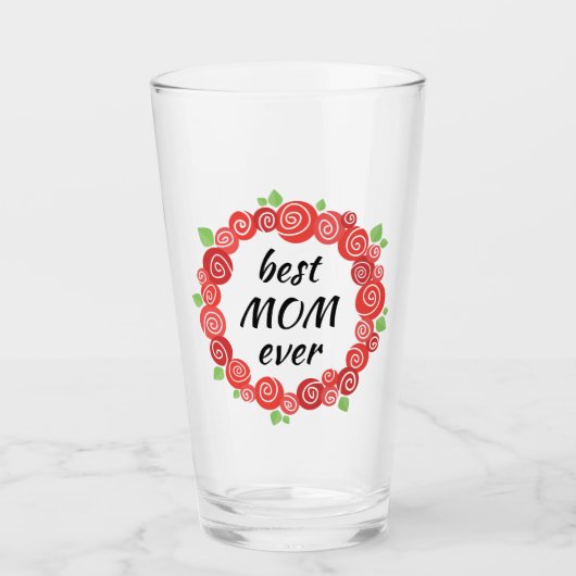 Beste moeder ooit rode rozen krans lente leuke blo glas (Voorkant)