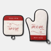 Beste moeder ooit rood en wit ovenwant & pannenlap set (Voorkant)