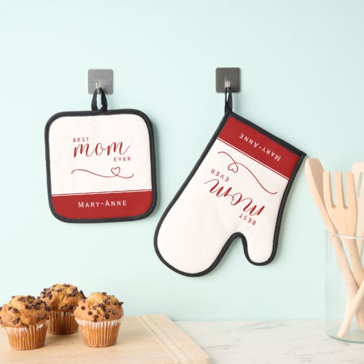 Beste moeder ooit rood en wit ovenwant & pannenlap set (Insitu(Ophanging))