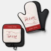 Beste moeder ooit rood en wit ovenwant & pannenlap set (Voorkant / Achterkant)