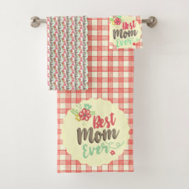 "Beste Moeder Ooit" Rood Gingham Handdoekenset opt Bad Handdoek