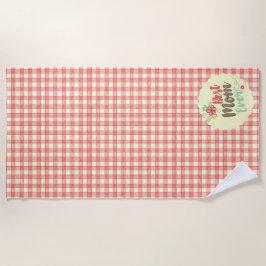 "Beste moeder ooit" Rood Gingham Handdoekenset opt Strandlaken