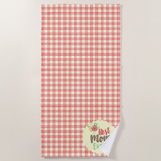 "Beste moeder ooit" Rood Gingham Handdoekenset opt Strandlaken (Voorkant)
