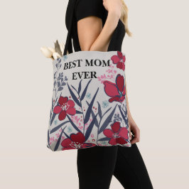 Beste moeder ooit Rood & Roze bloemenpatroon Tote Bag