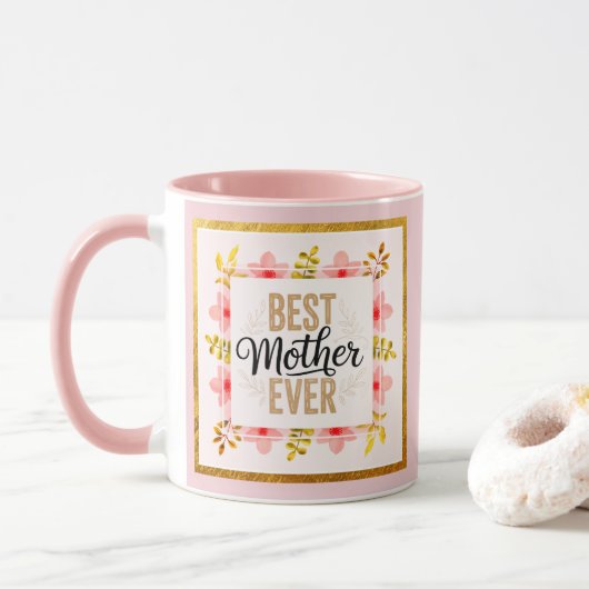 "Beste moeder ooit" Roze bloemen I Moederdag cadea Mok (Met donut)