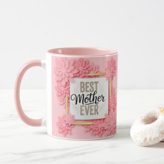 "Beste moeder ooit" Roze bloemen I Moederdag cadea Mok (Met donut)