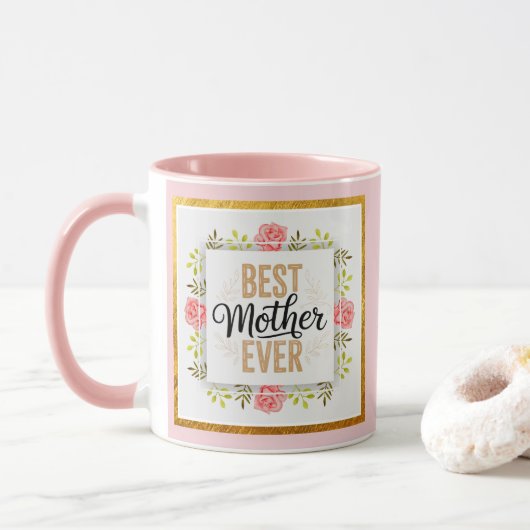 "Beste moeder ooit" Roze bloemen I Moederdag cadea Mok (Met donut)
